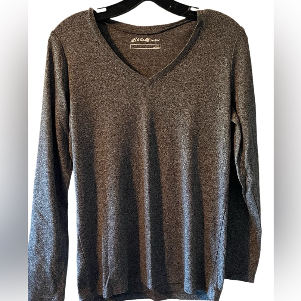 Eddie Bauer Women’s  Charcoal V-Neck Long Sleeve Shirt